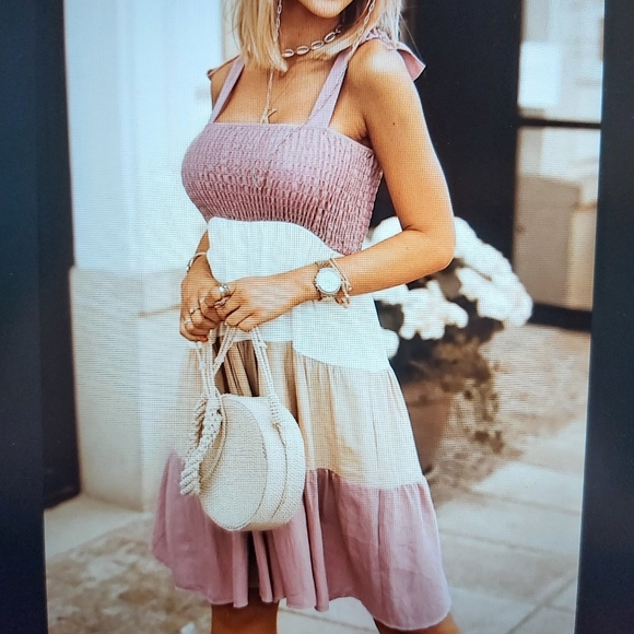 071. Multicolor Smocked Color Block Sleeveless Mini Dress Size S - Picture 4 of 8